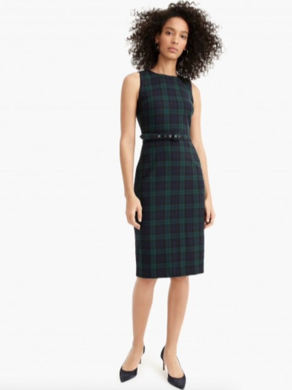 NWT J.Crew Belted Sheath Dress in Navy Multi Black Watch Tartan Dress 2